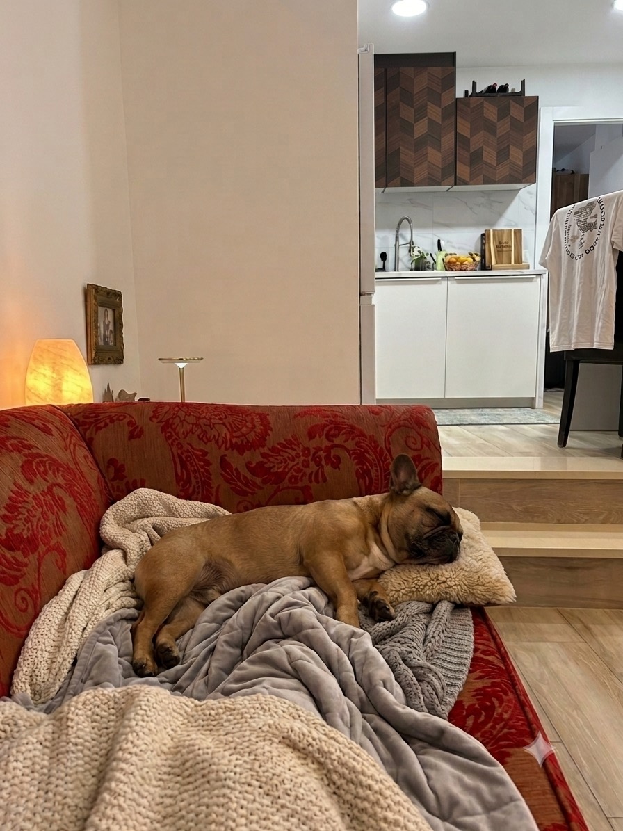 Bimba dormida cómodamente en el sofá